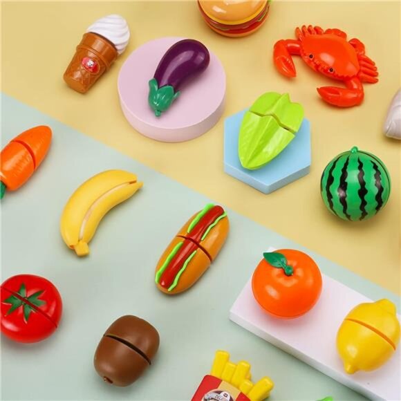 42 Items 87 Pcs Cutting Play Food Toy for Kids Kitchen Set,Pretend Cooking Set - Picture 6 of 7
